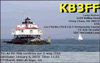 KB3FF_80M_JT65_2013_01_09_11_55_13.jpg - Chesapeake Bay, Md. (Nov. 11) -- A sailboat cruises by Thomas Point Light in the Chesapeake Bay. USCG photo by PA1 Pete Milnes